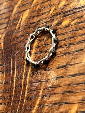 Handcrafted Gold-Tone Ring with Black Beads size 8
